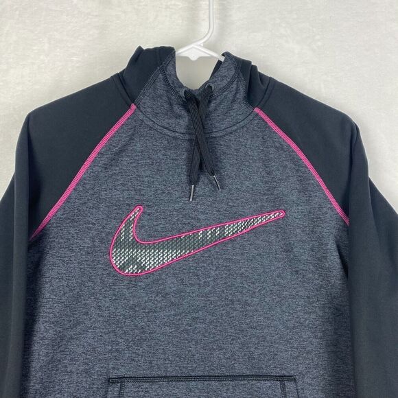 Nike Therma Fit Sweater Womens Medium Gray Hoodie Sweatshirt Pullover Pockets - Picture 2 of 9